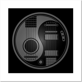 Gray and Black Acoustic Electric Guitars Yin Yang Posters and Art